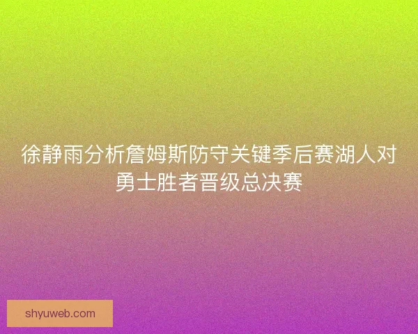 徐静雨分析詹姆斯防守关键季后赛湖人对勇士胜者晋级总决赛
