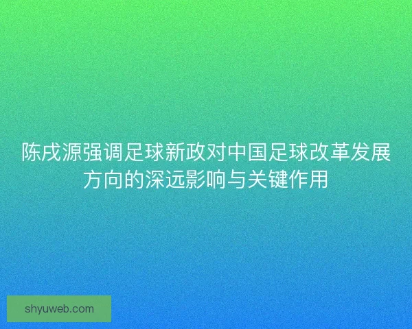陈戌源强调足球新政对中国足球改革发展方向的深远影响与关键作用